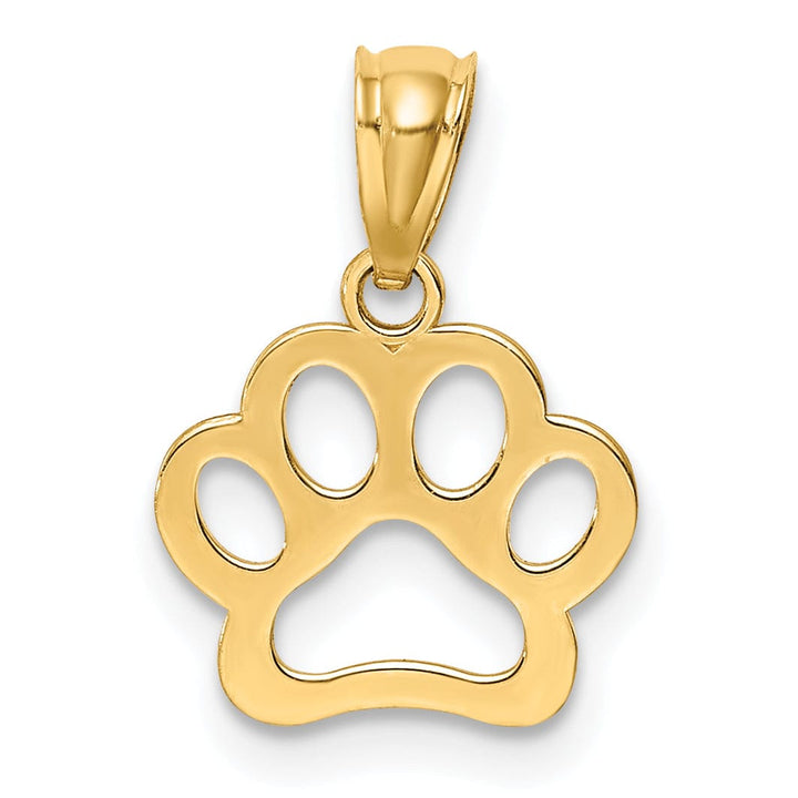 14K Yellow Gold Textured Polished Finish Solid Cut Out Design Dog Paw Charm Pendant