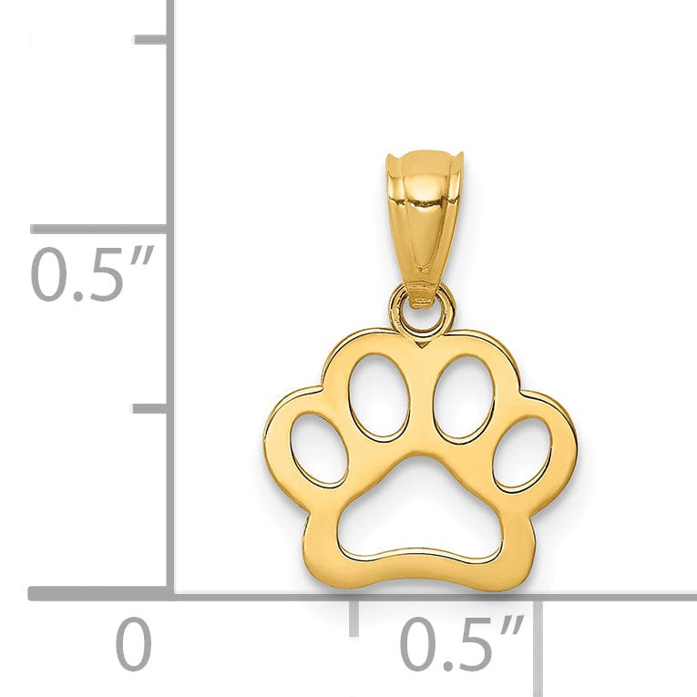 14K Yellow Gold Textured Polished Finish Solid Cut Out Design Dog Paw Charm Pendant