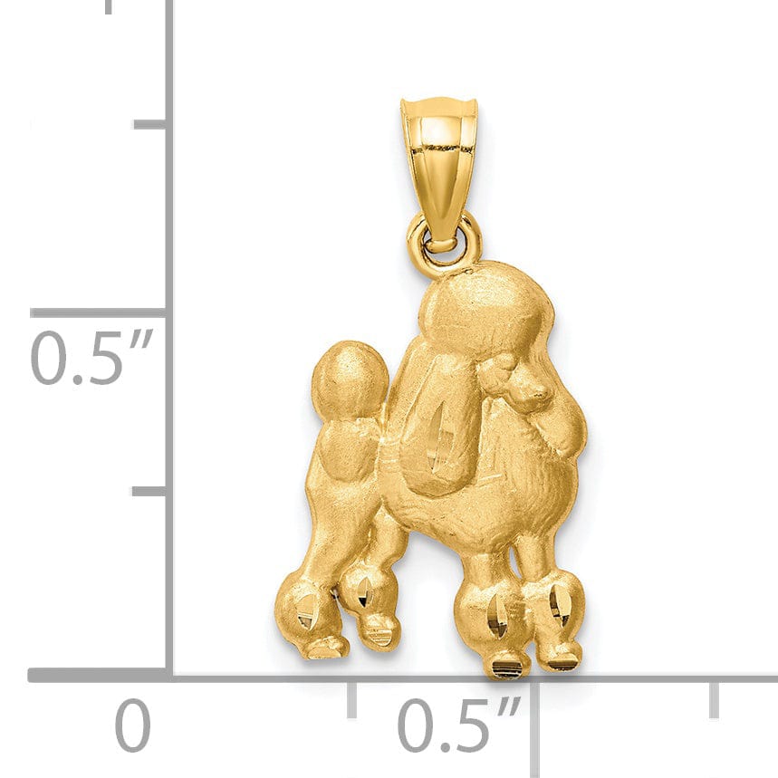 14KYellow Gold Solid Diamond Cut Brushed Finish Poodle Dog Charm Pendant