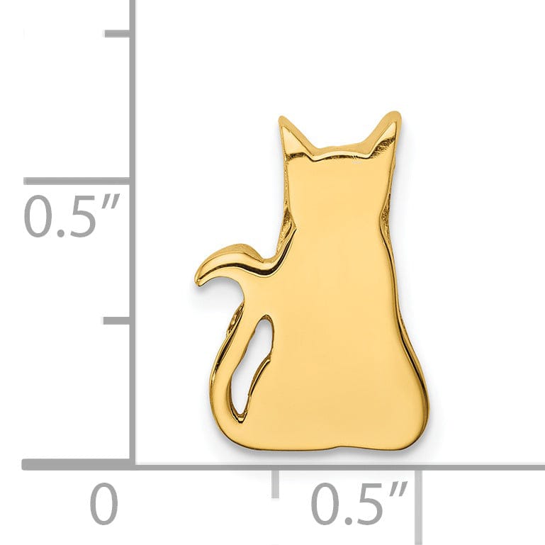14k Yellow Gold Solid Polished Finish Sitting Cat Cut Out Design Slide Charm Pendant will not fit on Omega Chain