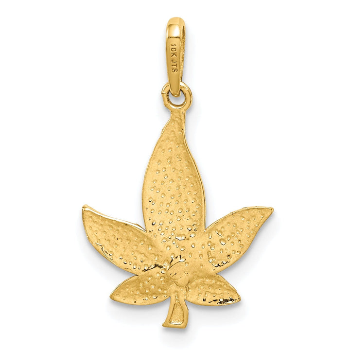 14k Yellow Gold Diamond-Cut Solid Casted Textured Back Polished Finish Leaf Charm Pendant