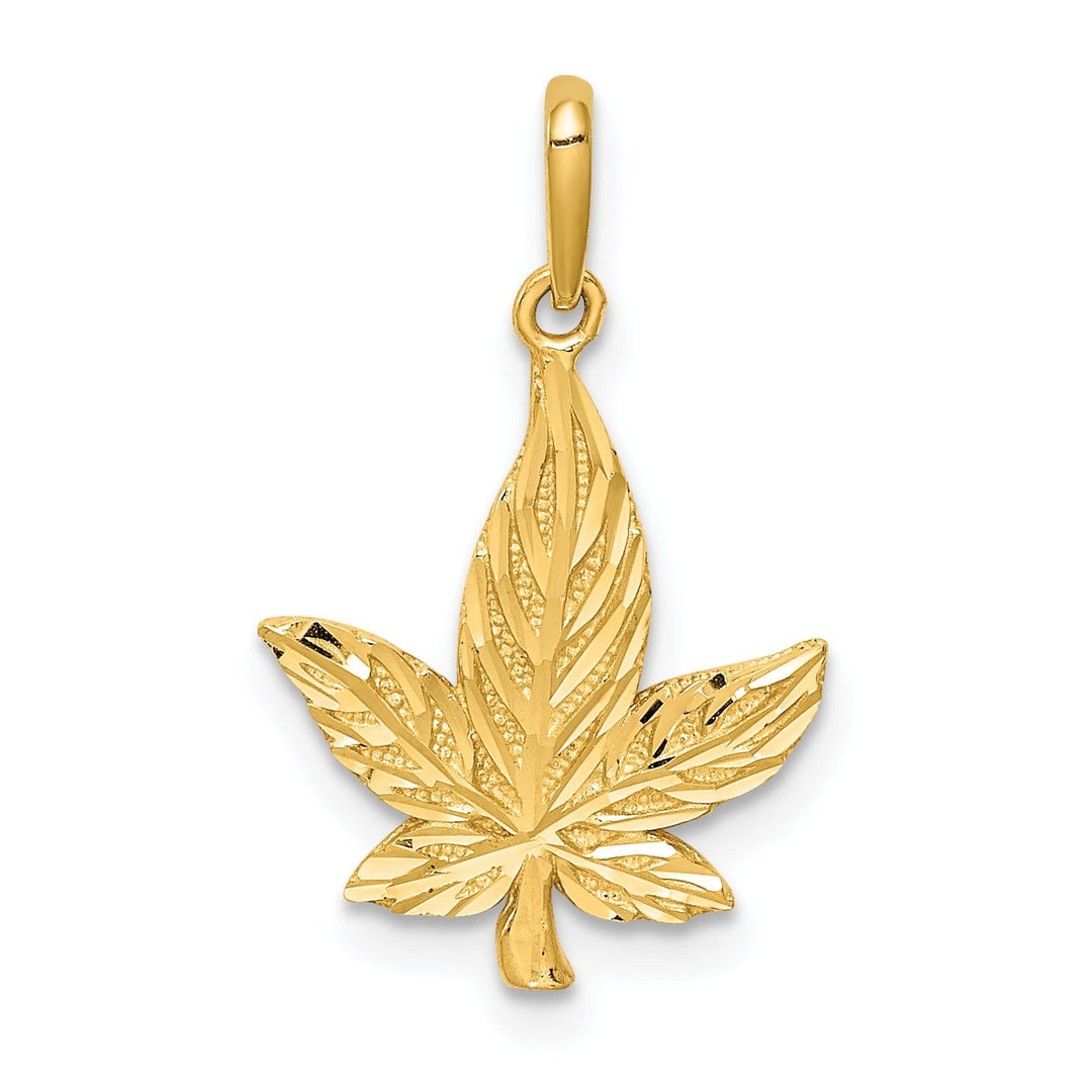 14k Yellow Gold Diamond-Cut Solid Casted Textured Back Polished Finish Leaf Charm Pendant
