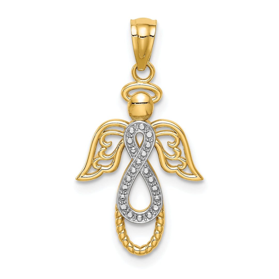 14K Yellow Gold White Rhodium Polished Concave Infinity Angel Pendant