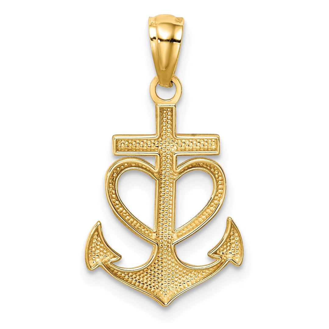 14K Yellow Gold Polished Finish Solid Anchor with Heart Design Pendant