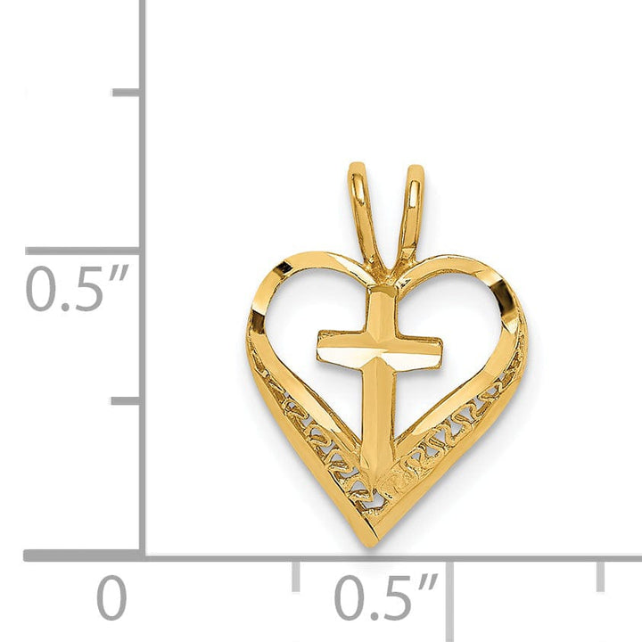 14K Yellow Gold Heart Shape Cross Design Chain Slide Pendant