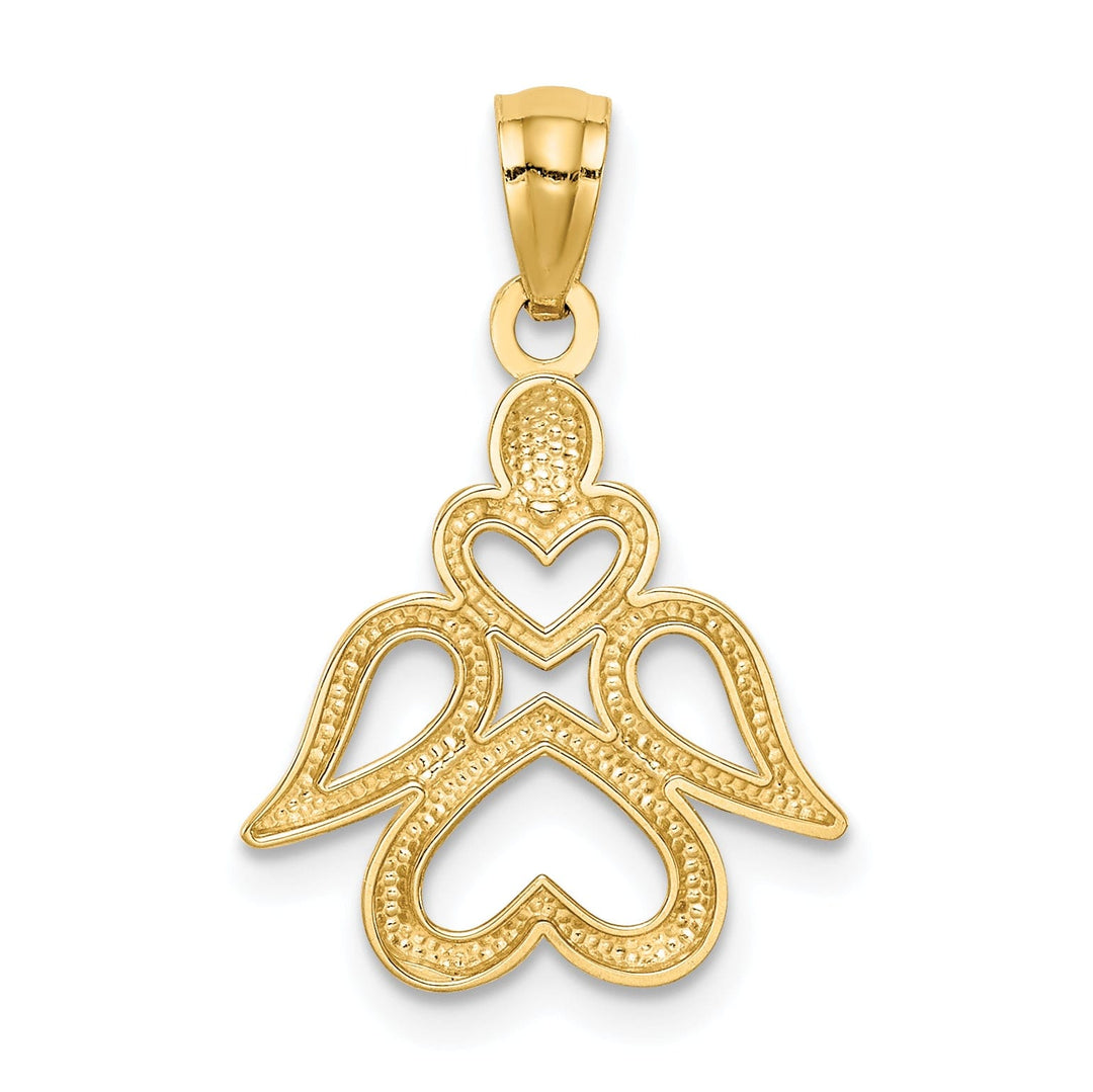 14K Yellow Gold Finish Polish Finish Concave Angel with Hearts Pendant