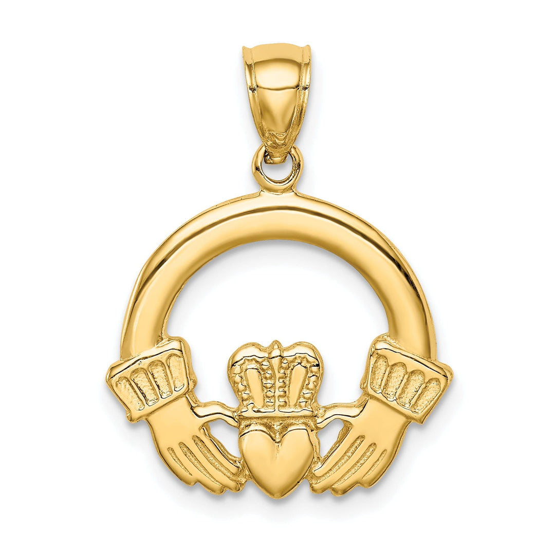 14K Yellow Gold Solid Polished Finish Claddagh Design Charm Pendant