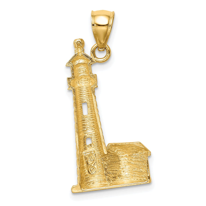 14K Yellow Gold Solid Brushed Diamond Cut Finish Lighthouse Charm