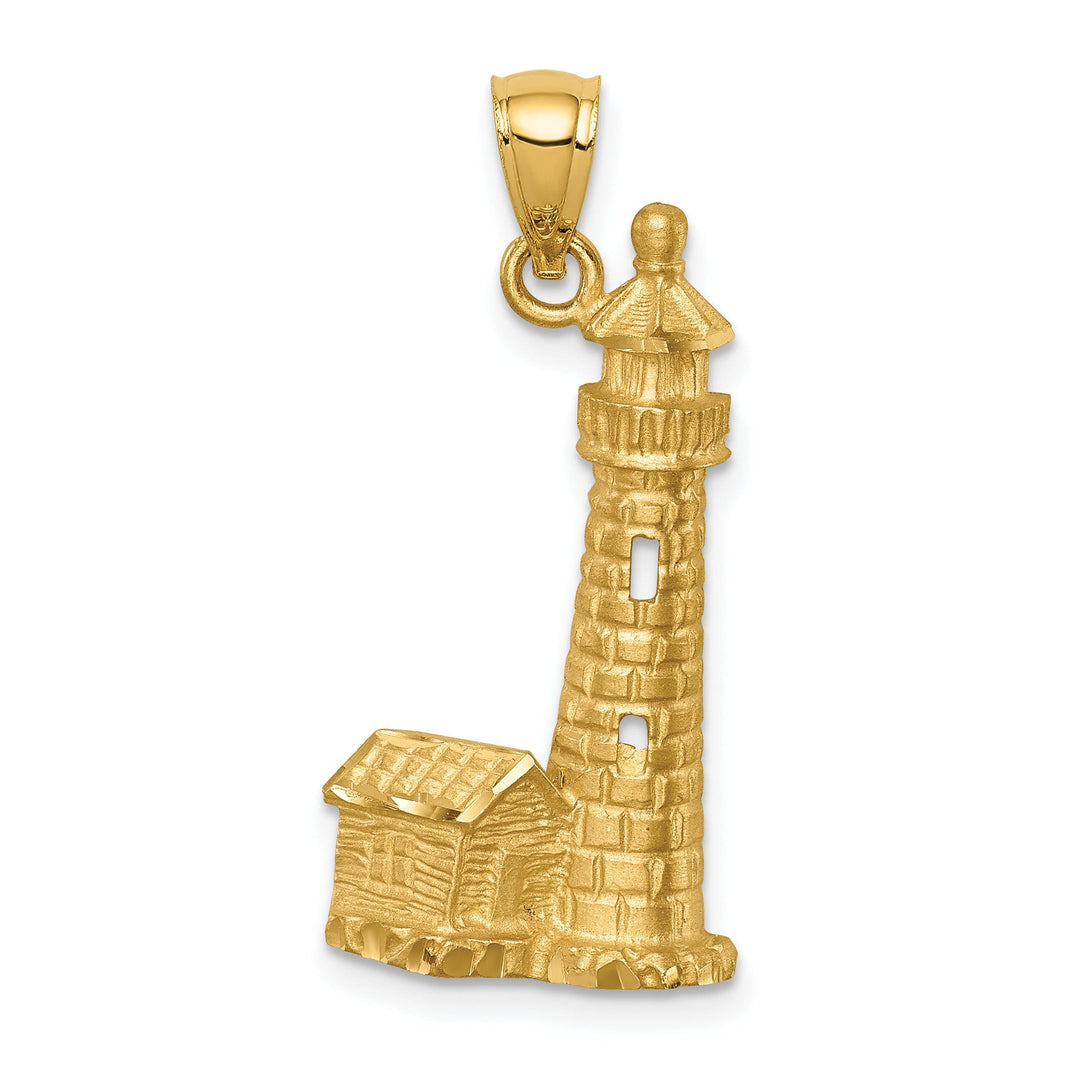 14K Yellow Gold Solid Brushed Diamond Cut Finish Lighthouse Charm