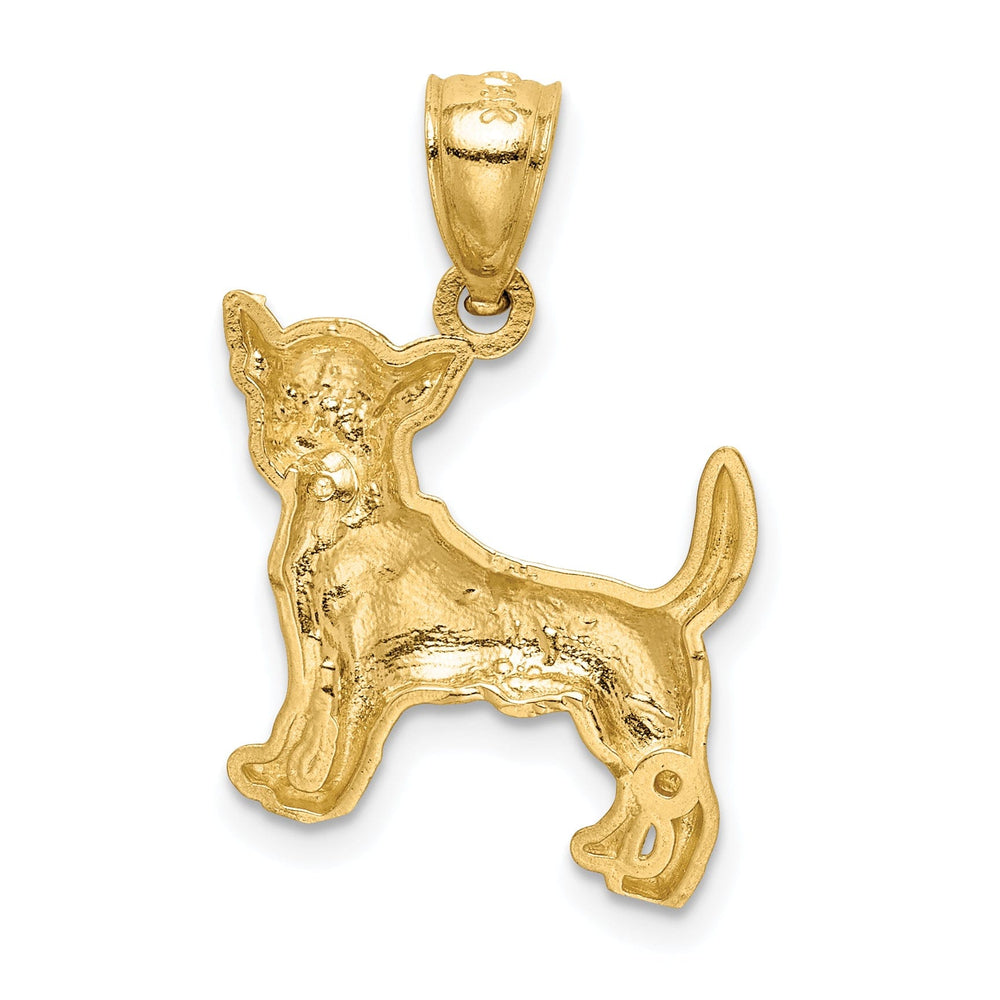 14k Yellow Gold Solid Diamond Cut Satin Finish German Chihuahua Dog Charm Pendant