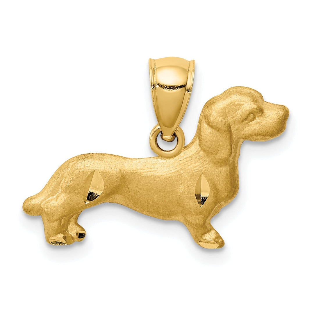 14KYellow Gold Solid Diamond Cut Brushed Finish Dachshund Dog Charm Pendant