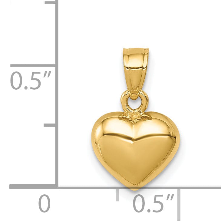 14K Yellow Gold Solid Polished Finish Concave One sided Heart Design Charm Pendant