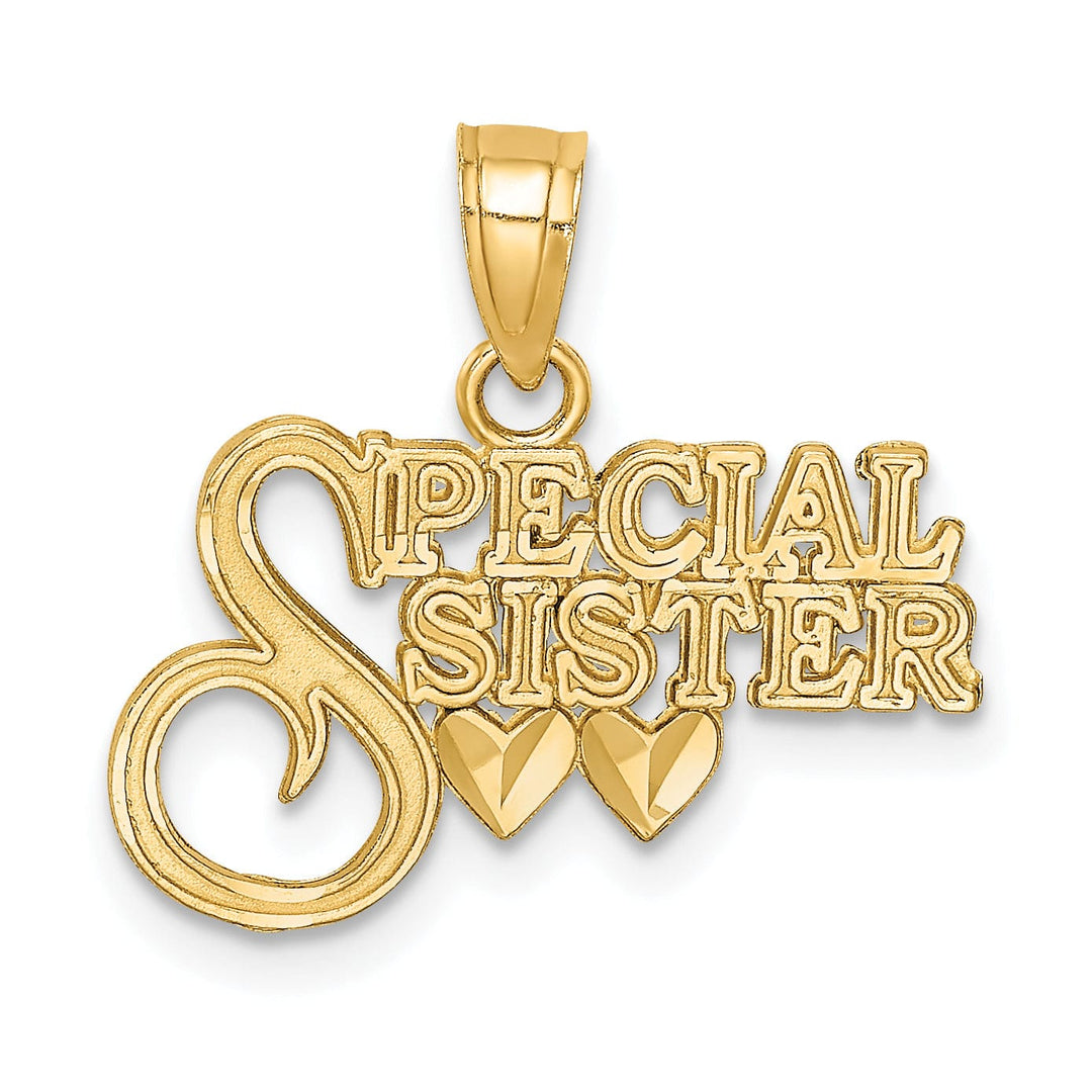 14K Yellow Gold Solid Polished Diamond Cut Finish Special Sister 2- Heart Design Charm Pendant