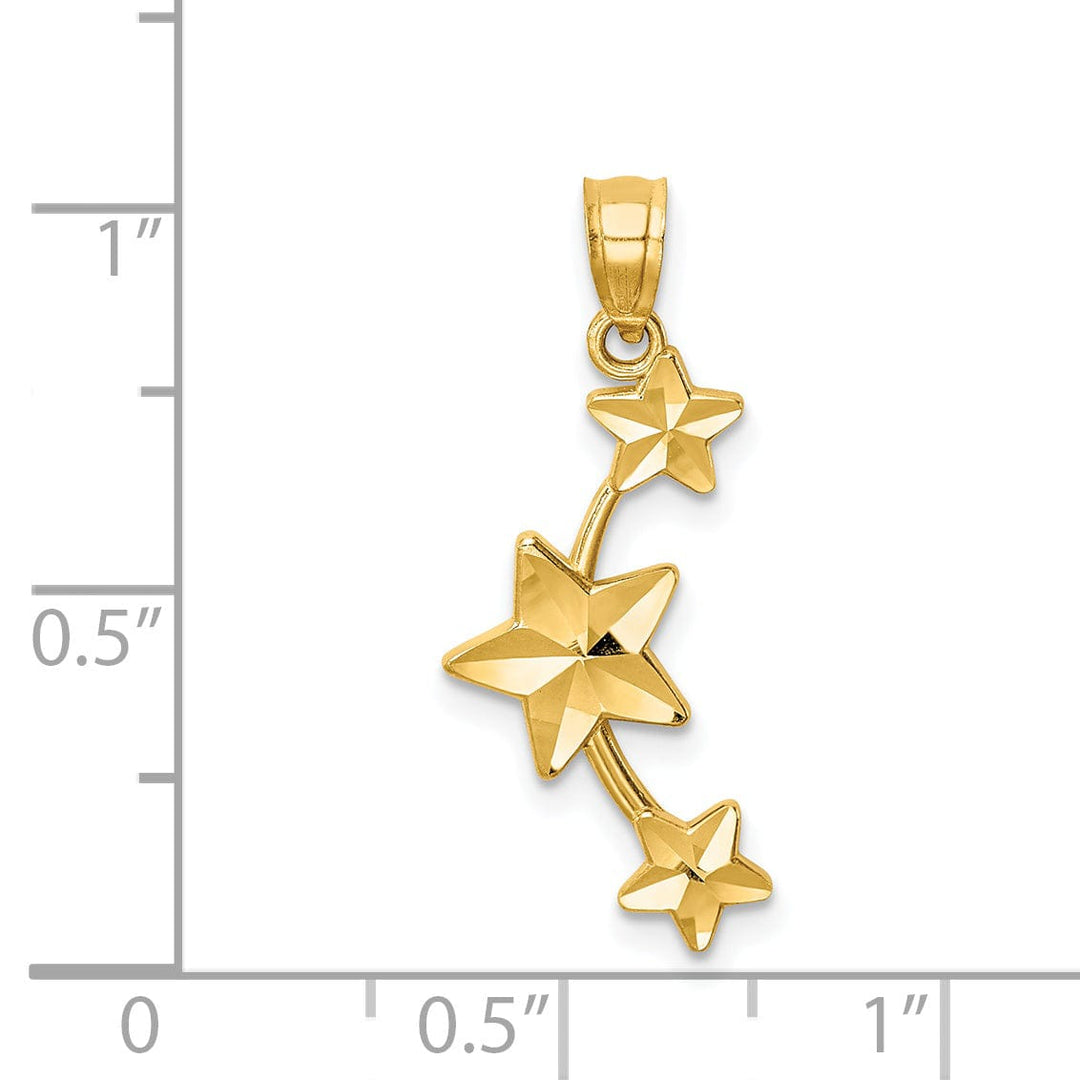 14K Yellow Gold Soild Diamond Cut Polished Finish 3-Stars Charm Pendant