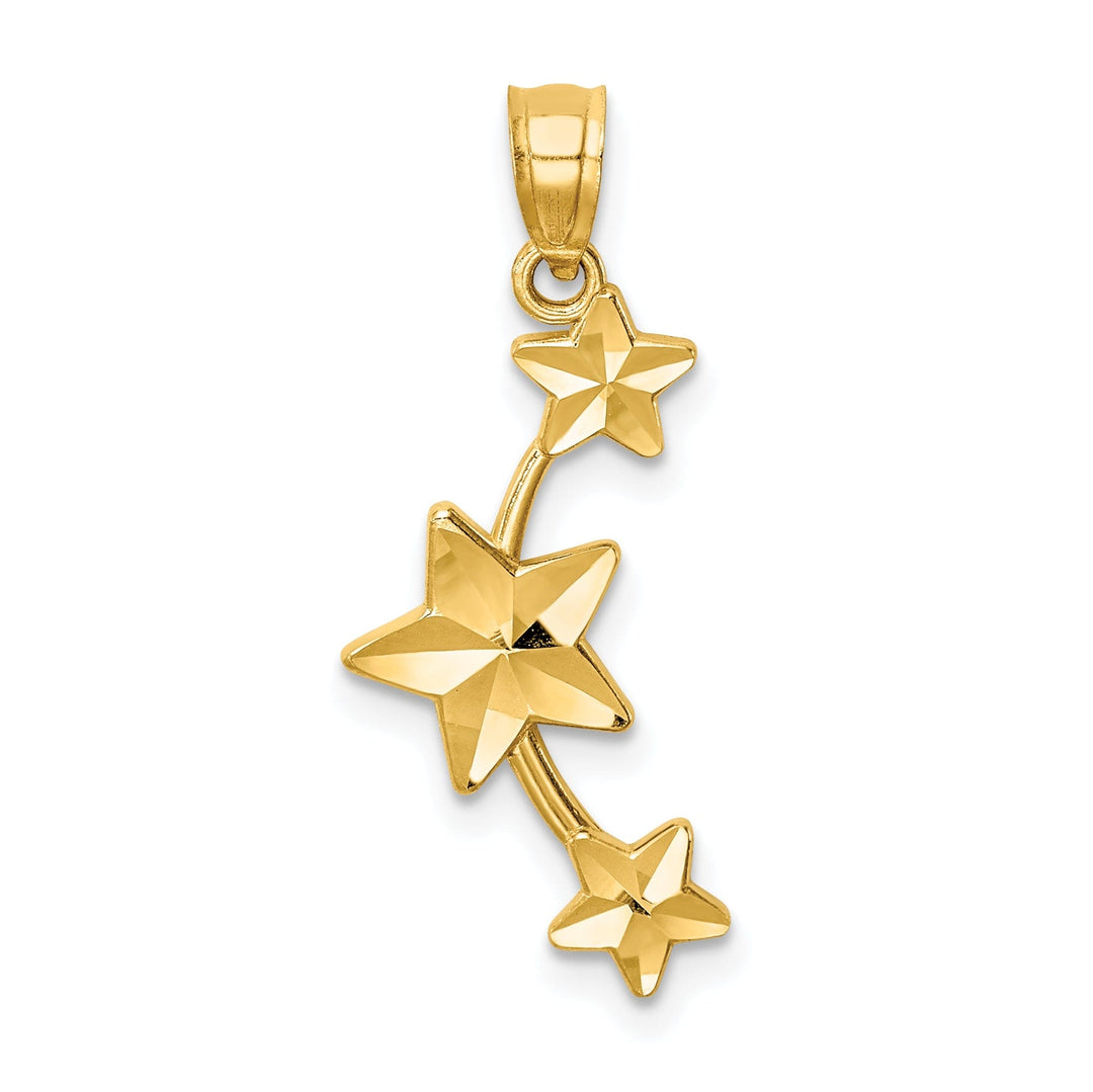 14K Yellow Gold Soild Diamond Cut Polished Finish 3-Stars Charm Pendant