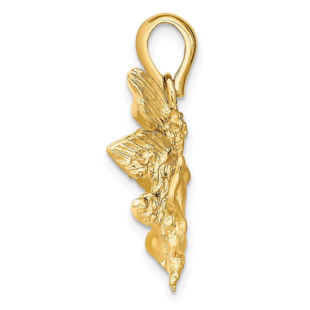 14k Yellow Gold Satin Polished Finish Fairy with Wings Design Charm Pendant