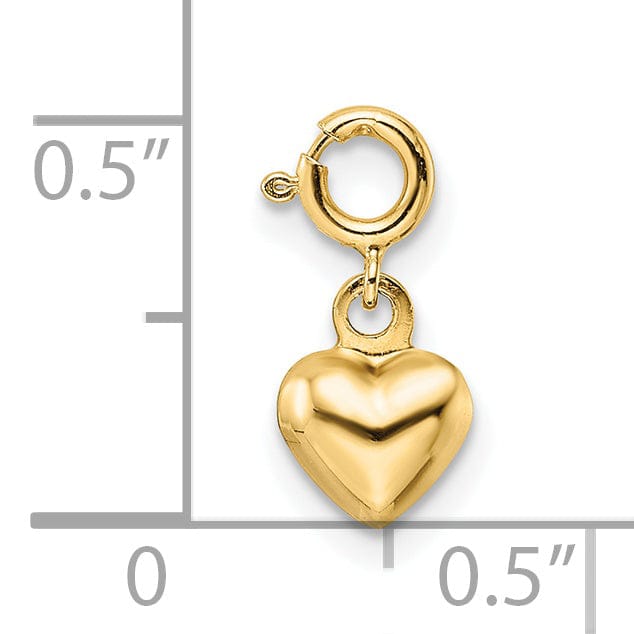 14K Yellow Gold Hollow Polished Finish Women's 3-Dimensional Heart Design with Spring Ring Clasp Charm Pendant