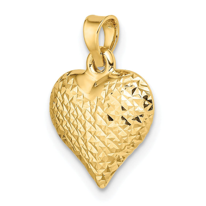 14k Yellow Gold Diamond Cut Polished Finish Semi-Solid Women's 3-Dimensional Large Size Puffed Heart Design Charm Pendant