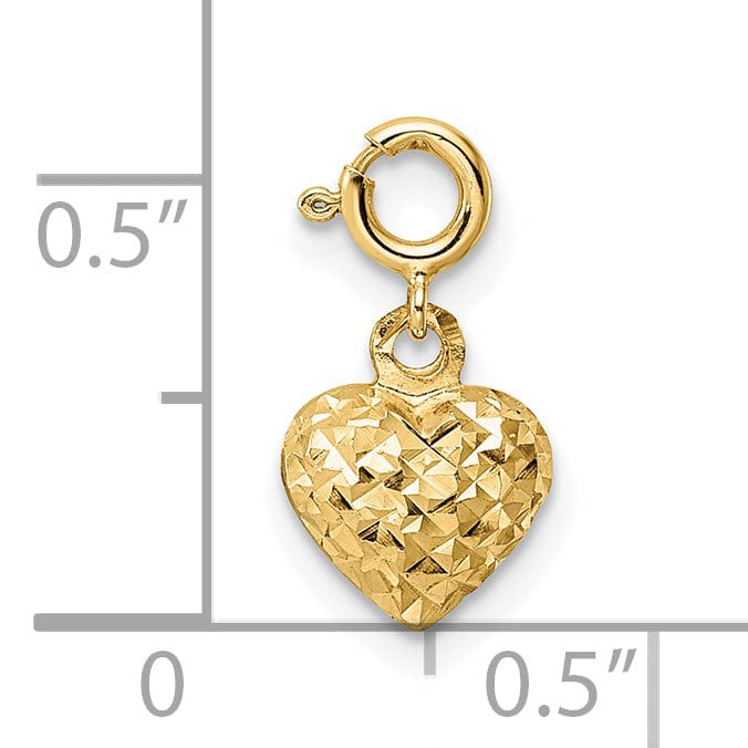 14K Yellow Gold D.C Finish 3-D Heart Design Charm Pendant