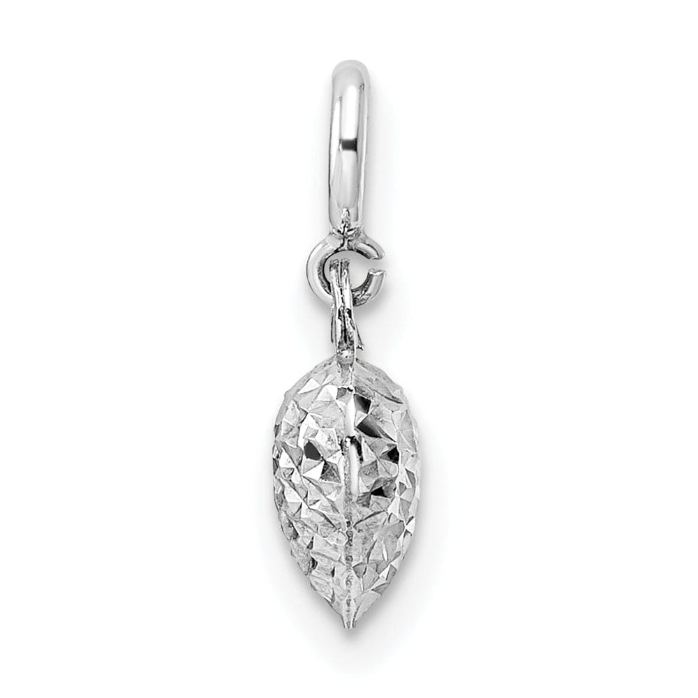 14K White Gold Hollow Diamond Cut Finish Women's 3-Dimensional Heart Design with Spring Ring Clasp Charm Pendant