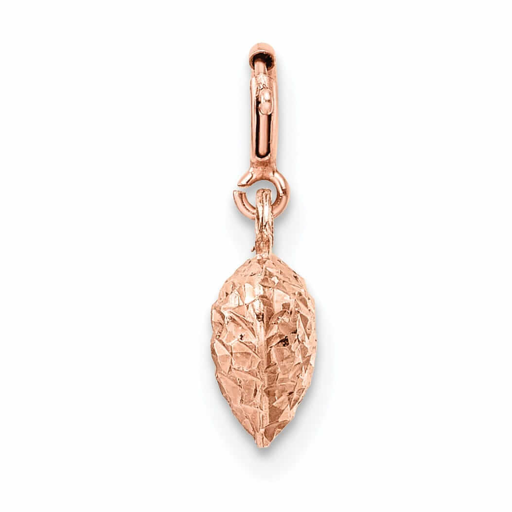 14K Rose Gold D.C Finish 3-D Heart Design with Spring Ring Clasp Charm Pendant