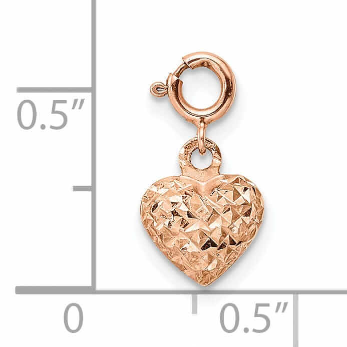 14K Rose Gold D.C Finish 3-D Heart Design with Spring Ring Clasp Charm Pendant