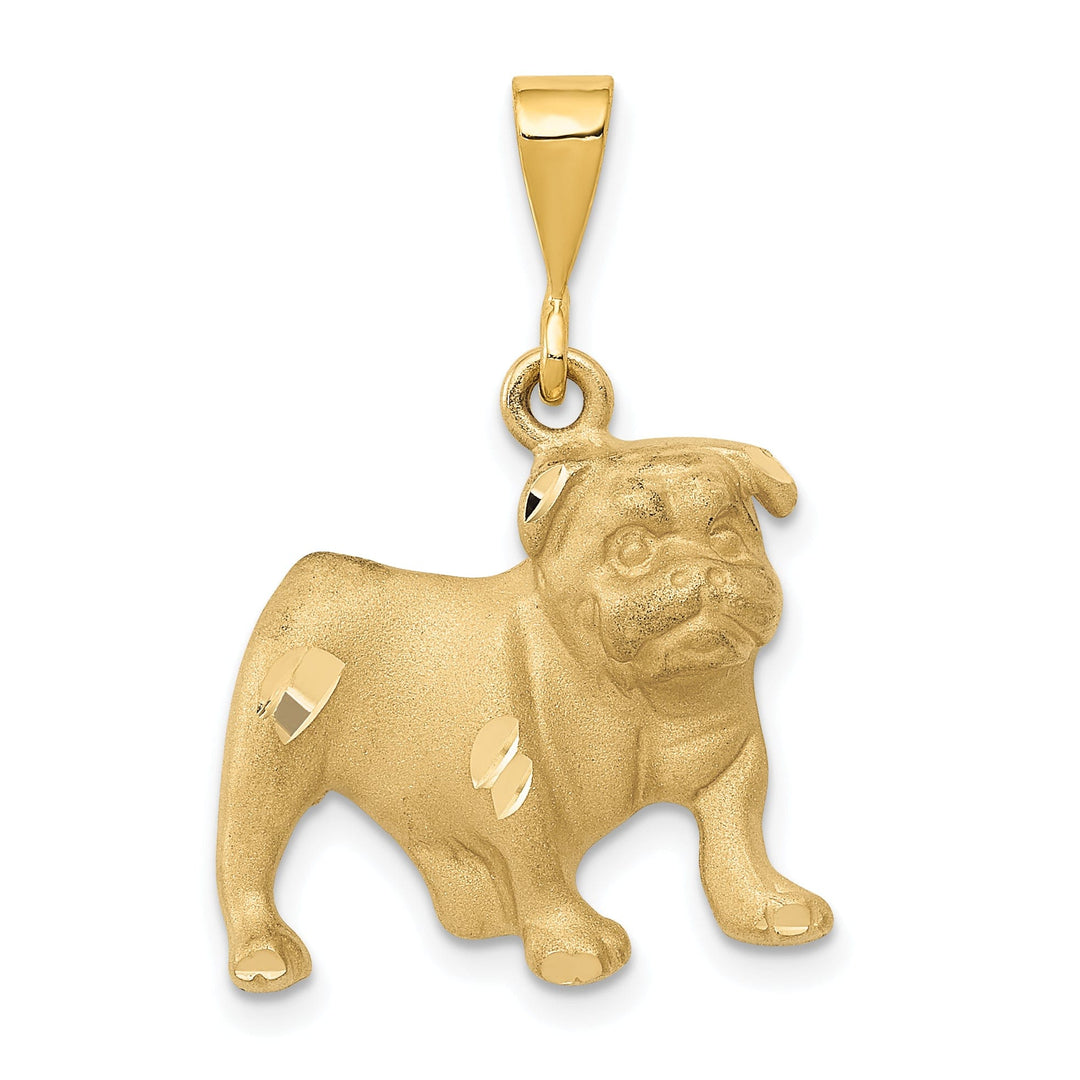 14KYellow Gold Open Back Diamond Cut Brushed Finish Bull Dog Charm Pendant
