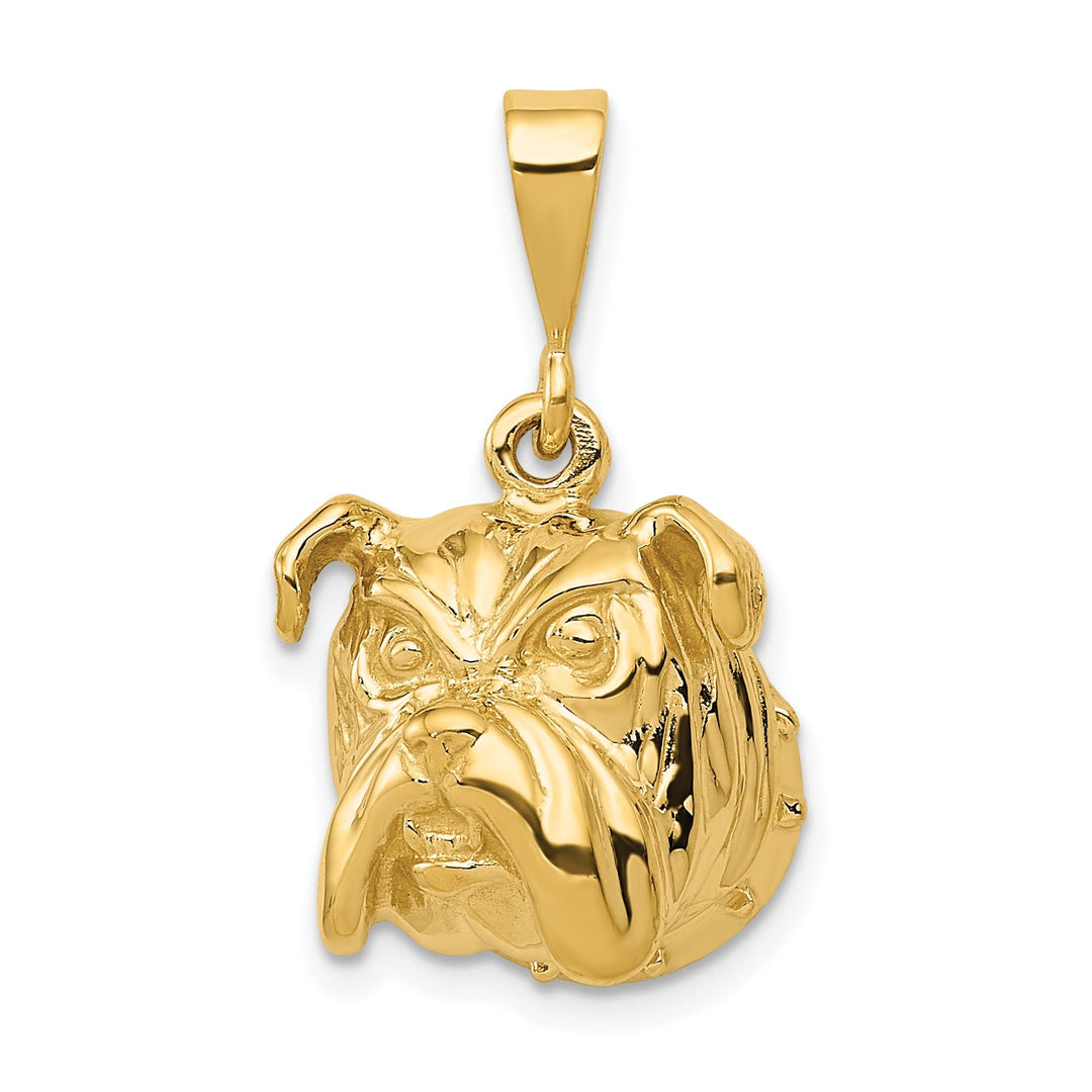 14K Yellow Gold Textured Polished Finish Head Bull Dog Design Charm Pendant