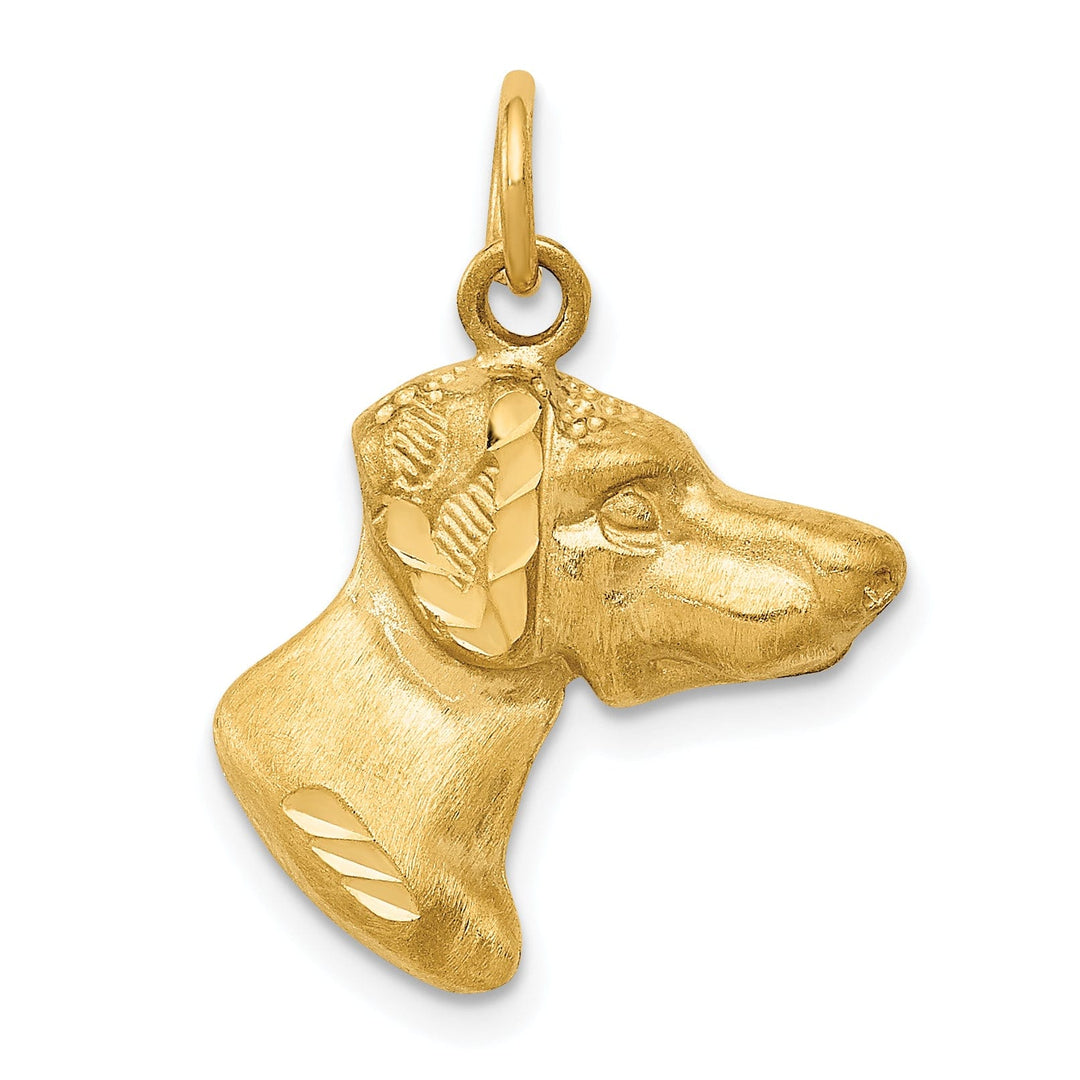 14K Yellow Gold Diamond Cut Brushed Finish Dog Head Charm Pendant