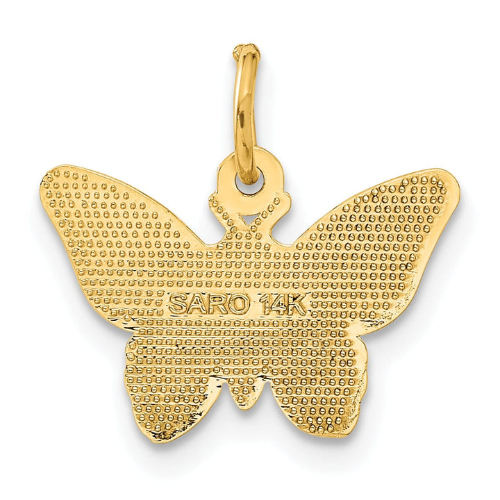 14k Yellow Gold Solid Textured Back Polished Finish Butterfly Charm
