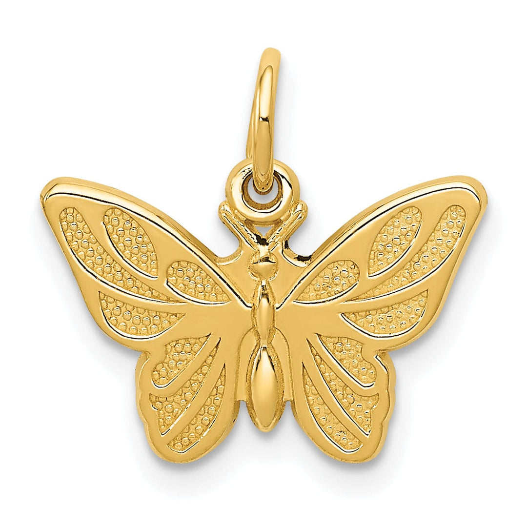 14k Yellow Gold Solid Textured Back Polished Finish Butterfly Charm
