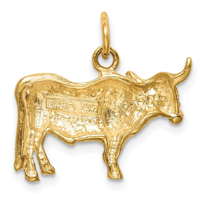14k Yellow Gold Open Back Textured Polished Finish Steer Charm Pendant