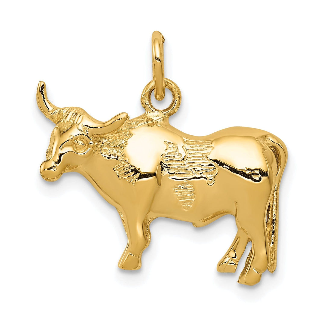 14k Yellow Gold Open Back Textured Polished Finish Steer Charm Pendant