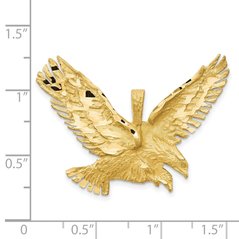 14k Yellow Gold Textured Brushed Diamond Cut Finish Mens Eagle Design Charm Pendant