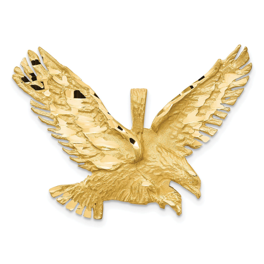 14k Yellow Gold Textured Brushed Diamond Cut Finish Mens Eagle Design Charm Pendant