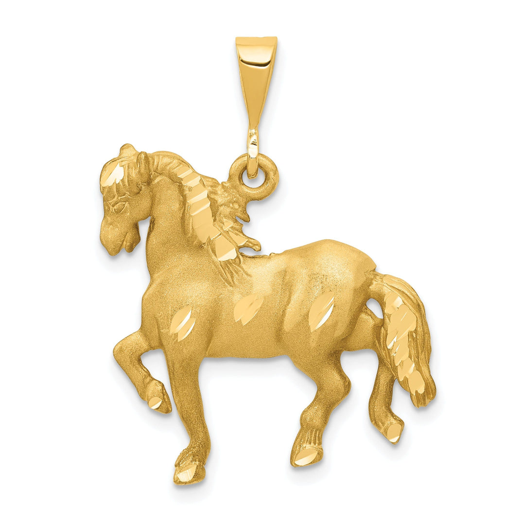 14k Yellow Gold Open Back Solid Polished Diamond Cut Brushed Finish Horse Galloping Mens Charm Pendant