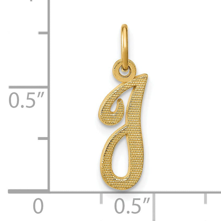 14K Yellow Gold Small Script Design Letter I Initial Charm Pendant