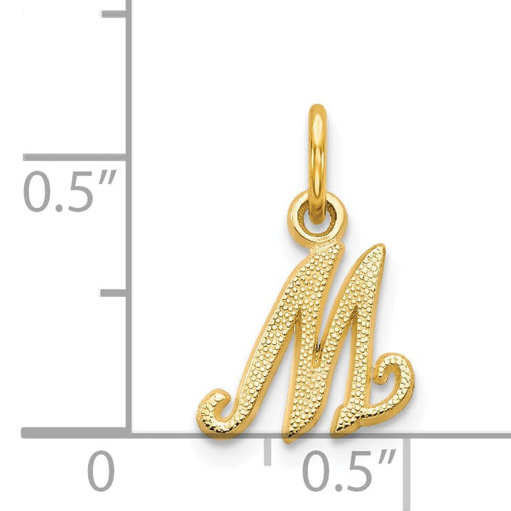 14K Yellow Gold Small Script Design Letter M Initial Charm Pendant