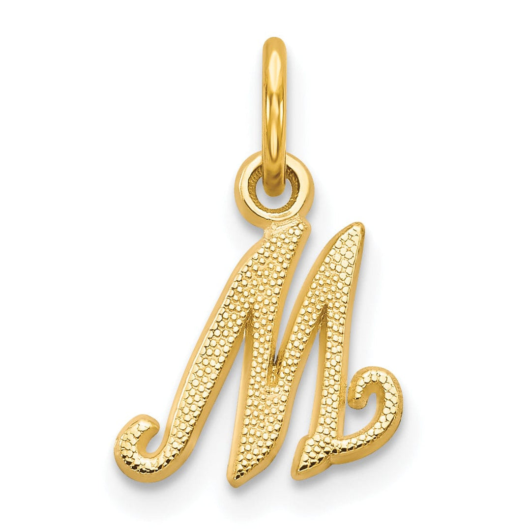 14K Yellow Gold Small Script Design Letter M Initial Charm Pendant