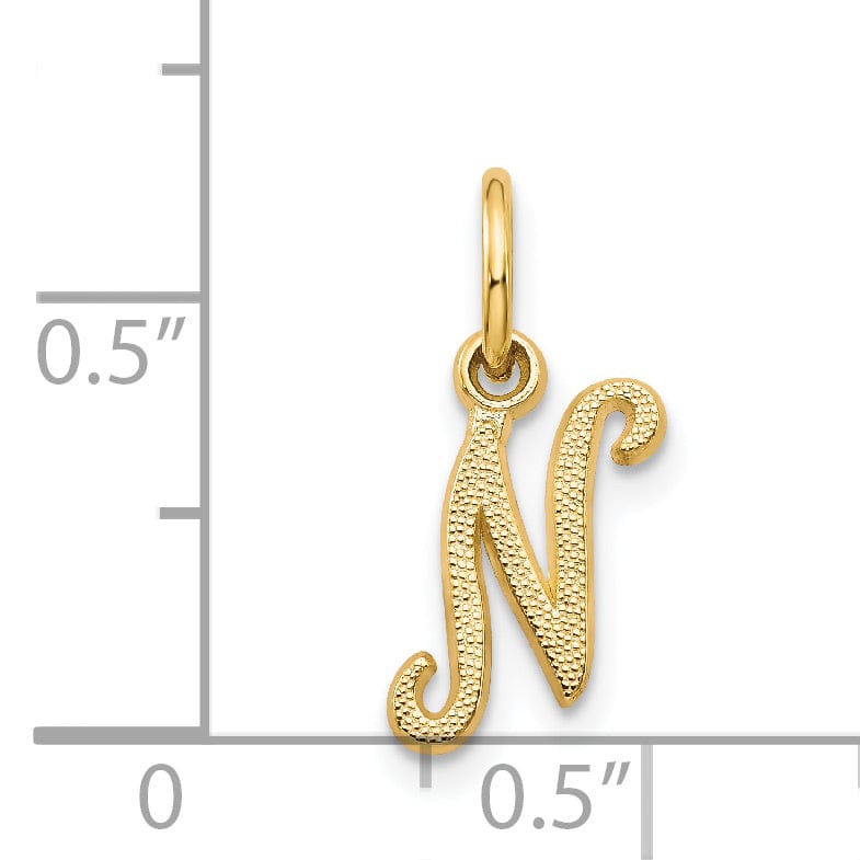 14K Yellow Gold Small Script Design Letter N Initial Charm Pendant