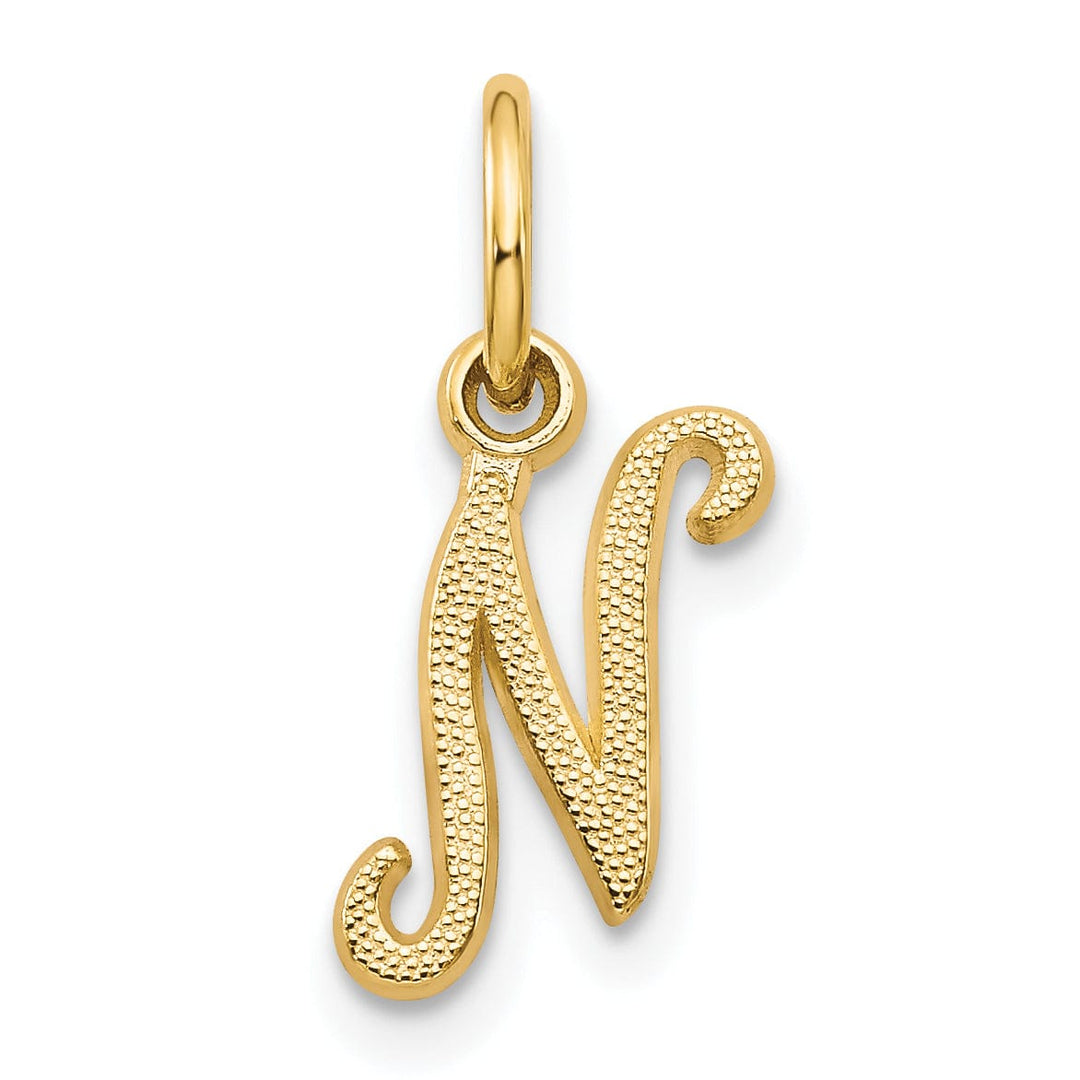 14K Yellow Gold Small Script Design Letter N Initial Charm Pendant