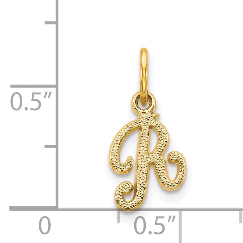 14K Yellow Gold Small Script Design Letter R Initial Charm Pendant