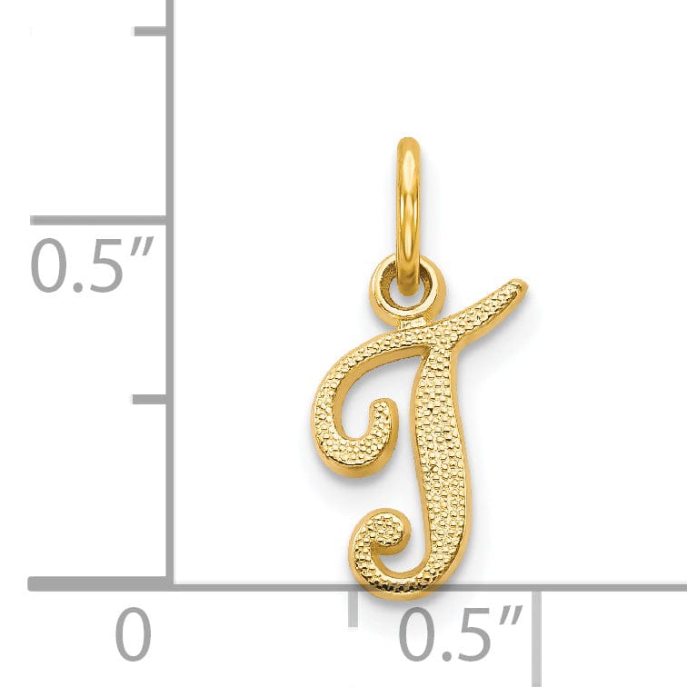 14K Yellow Gold Small Script Design Letter T Initial Charm Pendant