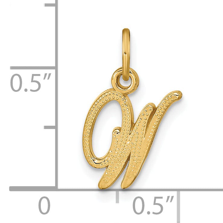 14K Yellow Gold Small Script Design Letter W Initial Charm Pendant