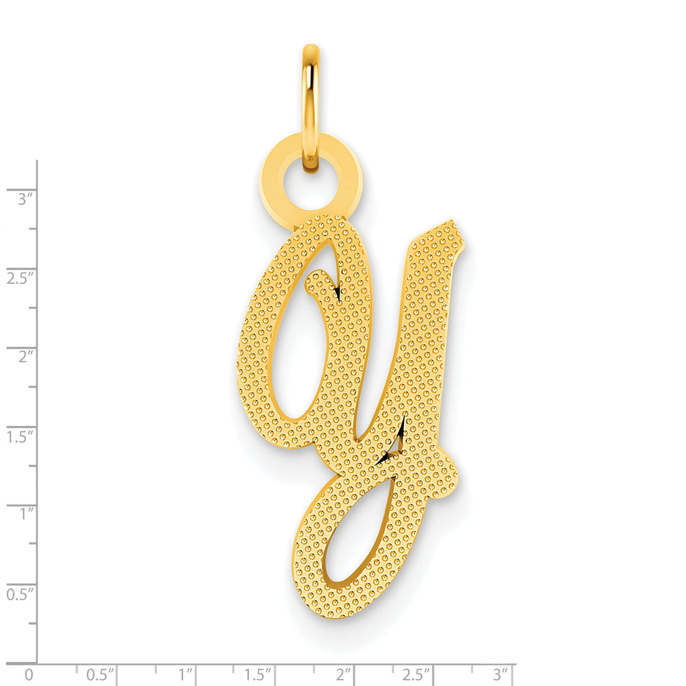 14K Yellow Gold Small Script Design Letter Y Initial Charm Pendant