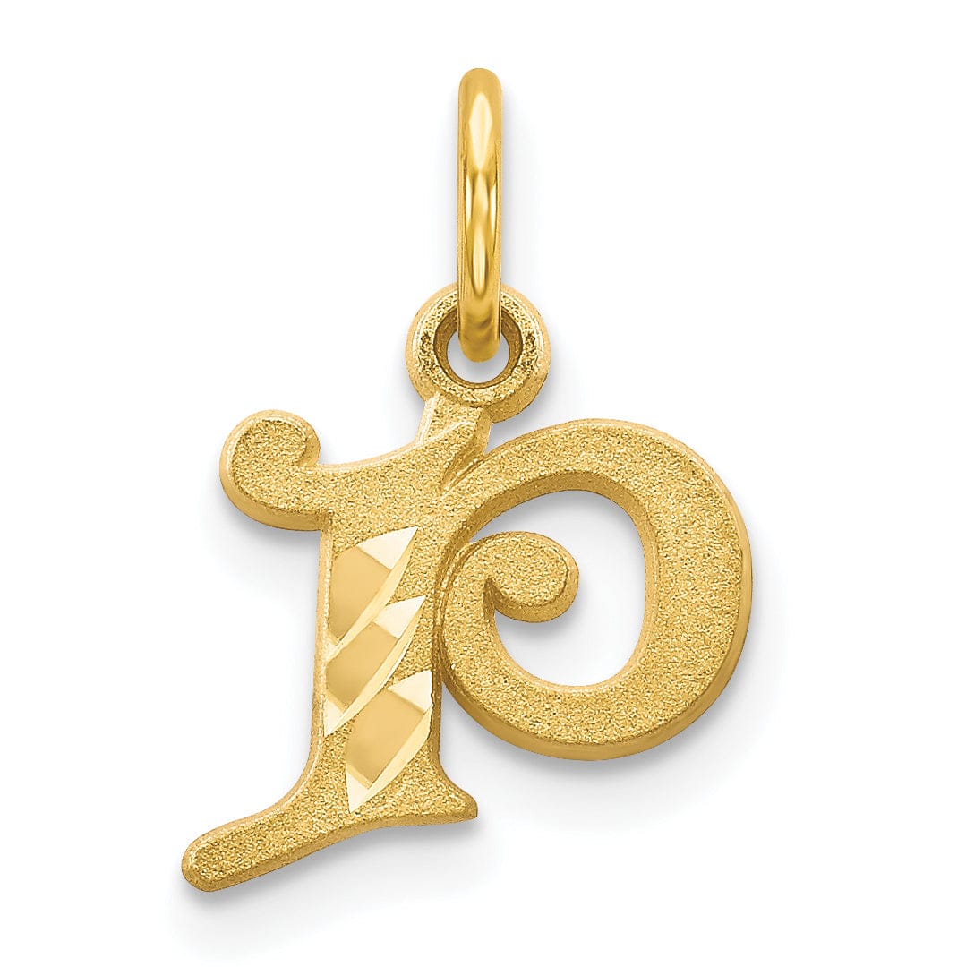 14k Yellow GoldSmall Script Design Letter P Initial Charm Pendant