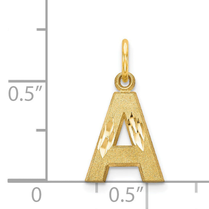 14k Yellow Gold Satin Diamond Cut Finish Letter A Initial Charm Pendant