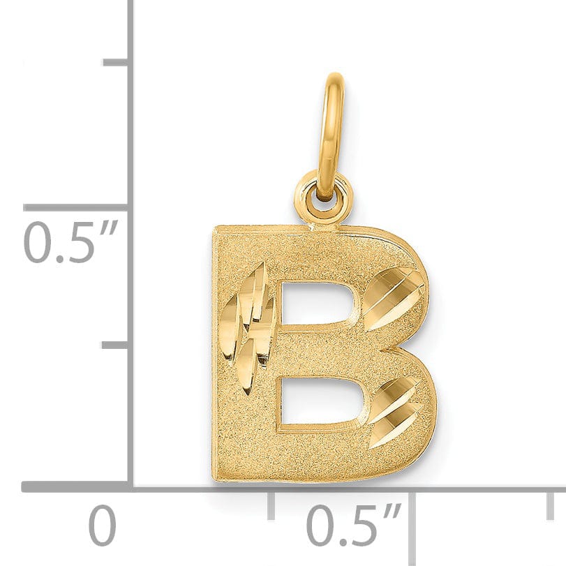 14k Yellow Gold Satin Diamond Cut Finish Letter B Initial Charm Pendant