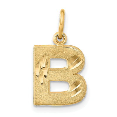 14k Yellow Gold Satin Diamond Cut Finish Letter B Initial Charm Pendant