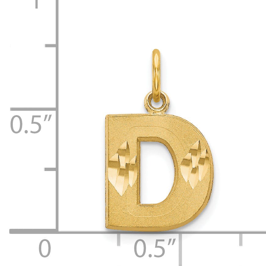 14k Yellow Gold Satin Diamond Cut Finish Letter D Initial Charm Pendant